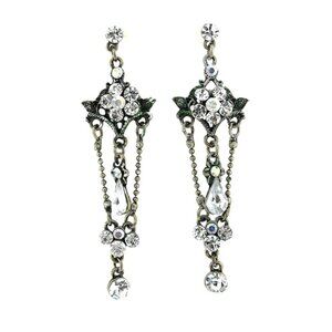 4" Rustic Victorian Earrings in Antique Gold/Crystals  - New w/Tags